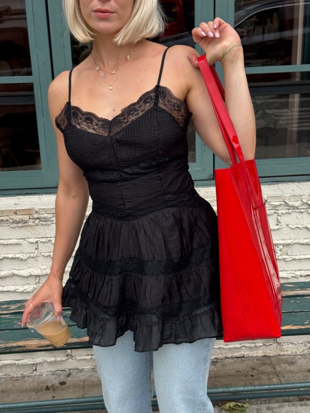 Lacey black free people mini dress blousey top